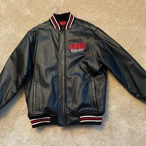 LARGE ECKO UNLIMITED BLACK BOMBER LEATHER JACKET